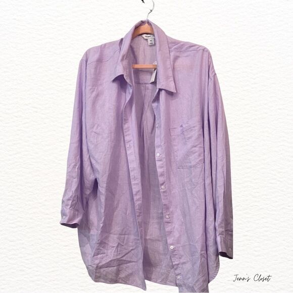 Old Navy Shirt Button Up Long Sleeves Linen Blend Lavender Womens Size 2XL - Picture 2 of 3